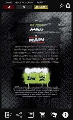 Topps Slam WWE Finest 25 GUNTHER Gold Uncommon Base 25cc Legendary - Thumbnail 2