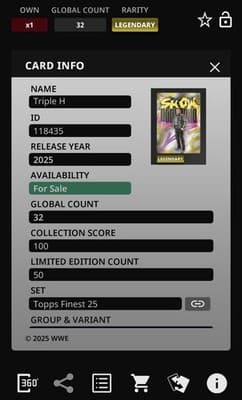 Topps Slam WWE Finest 25 Triple H 50cc Legendary Show Stoppers DIGITAL - Thumbnail 3