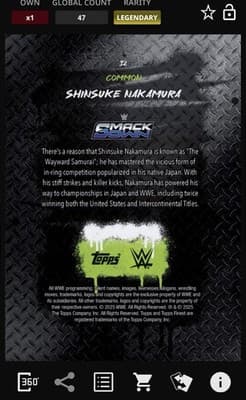 Topps Slam WWE Finest 25 NAKAMURA Limited Edition Legendary 50cc Digital - Thumbnail 5