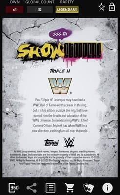 Topps Slam WWE Finest 25 Triple H 50cc Legendary Show Stoppers DIGITAL - Thumbnail 5