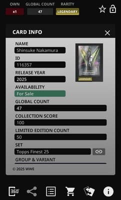 Topps Slam WWE Finest 25 NAKAMURA Limited Edition Legendary 50cc Digital - Thumbnail 6