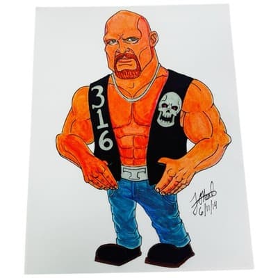WWE Stone Cold Steve Austin Wrestling Caricature Art Print 8x10 J O’Heale - Image 1