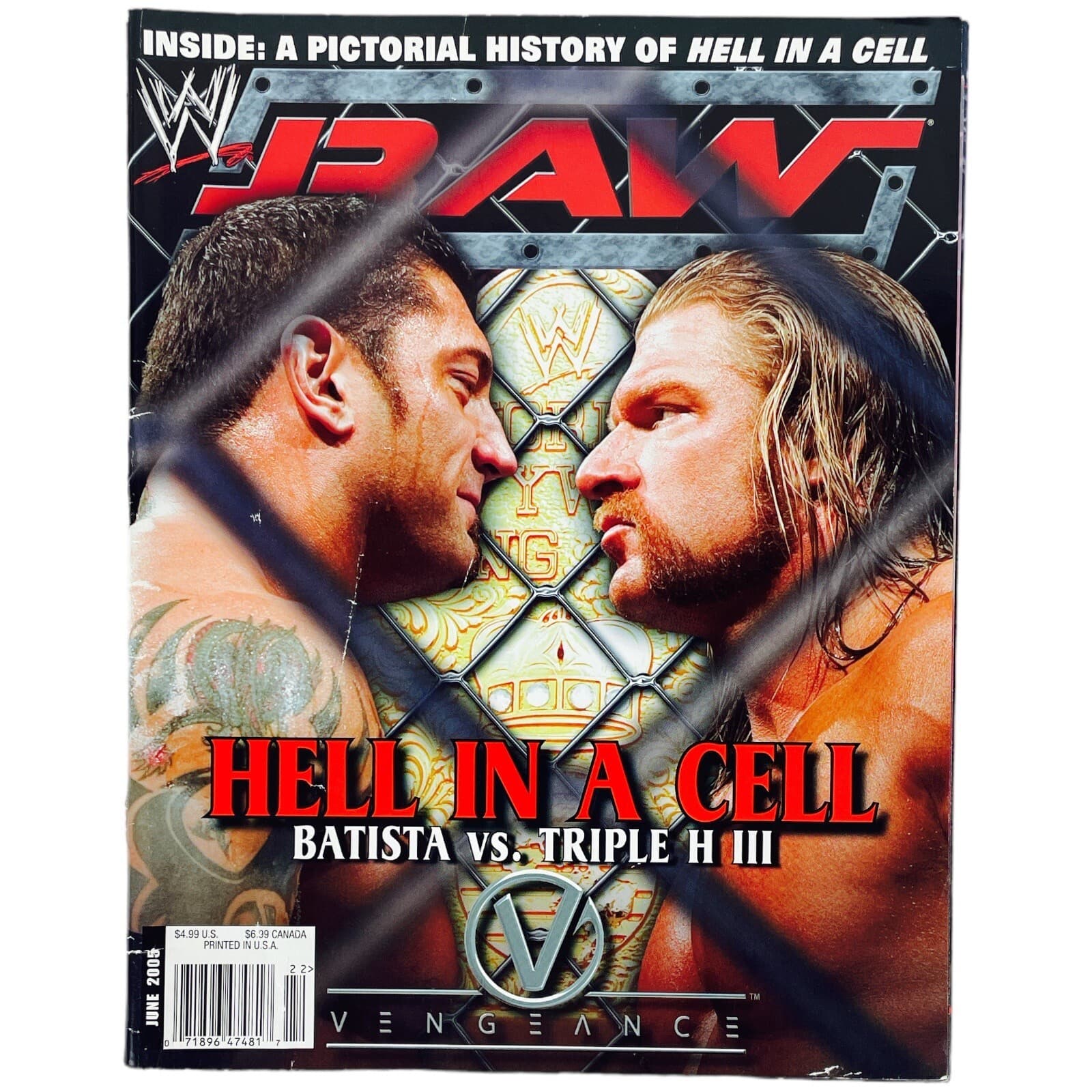 WWE Raw Magazine June 2005 Batista Triple H Hulk Hogan Undertaker Poster Intact - Image 1