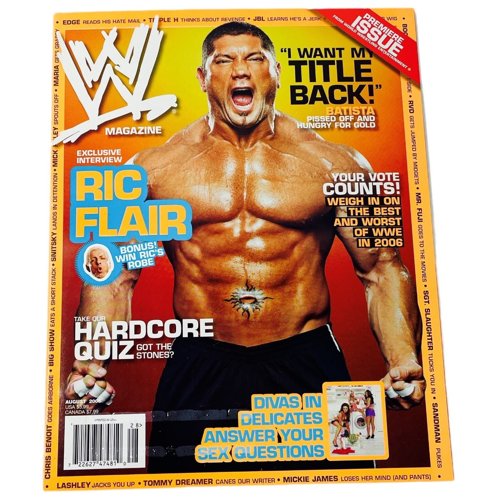 WWE Magazine Premiere Issue Giant Poster Intact Ric Flair Divas Shoot Aug 2006 - Image 1