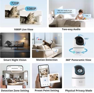 SONOFF Indoor Security Camera CAM-PT2 Pan Tilt 360° View Smart Night Vision WiFi - Thumbnail 3