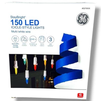 GE StayBright 150 LED Icicle Style Lights Multicolor White Wire 16.2’ Linkable - Image 1