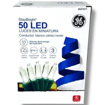 GE StayBright 50 LED Miniature Lights Warm White Green Wire 12.2’ Indoor Outdoor - Thumbnail 3