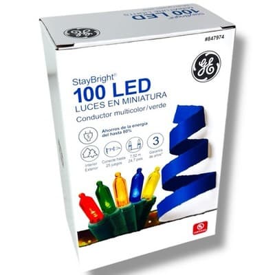 GE StayBright 100 LED Miniature Lights Multicolor Green Wire 12’ Indoor Outdoor - Thumbnail 9