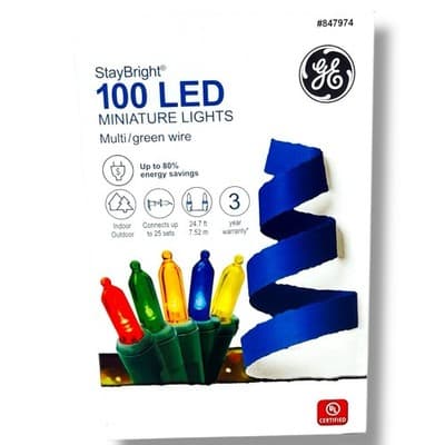 GE StayBright 100 LED Miniature Lights Multicolor Green Wire 12’ Indoor Outdoor - Image 1
