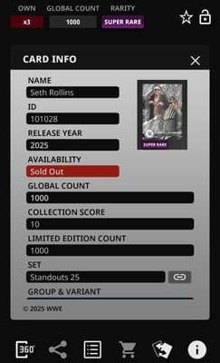Topps Slam WWE 2025 SETH ROLLINS Standouts Face Of The Franchise 1000GC - Thumbnail 2