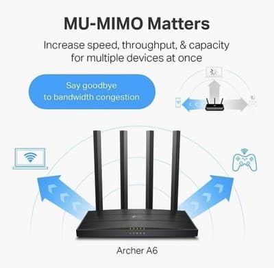TP-Link AC1200 Gigabit WiFi Router Archer A6 Dual Band MU-MIMO Wireless - Thumbnail 8