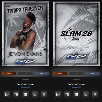 Topps WWE Slam Backlash 26 JE’VON EVANS Silver Tampa Takeover Iconic DIGITAL - Image 1