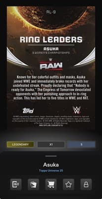 WWE Topps Slam Universe 26 ASUKA Legendary Red Magma Ring Leaders 10gc Digital - Thumbnail 2