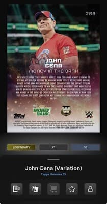 WWE Topps Slam Universe 26 JOHN CENA Red Magma Base Exclusive 10gc Digital - Thumbnail 2