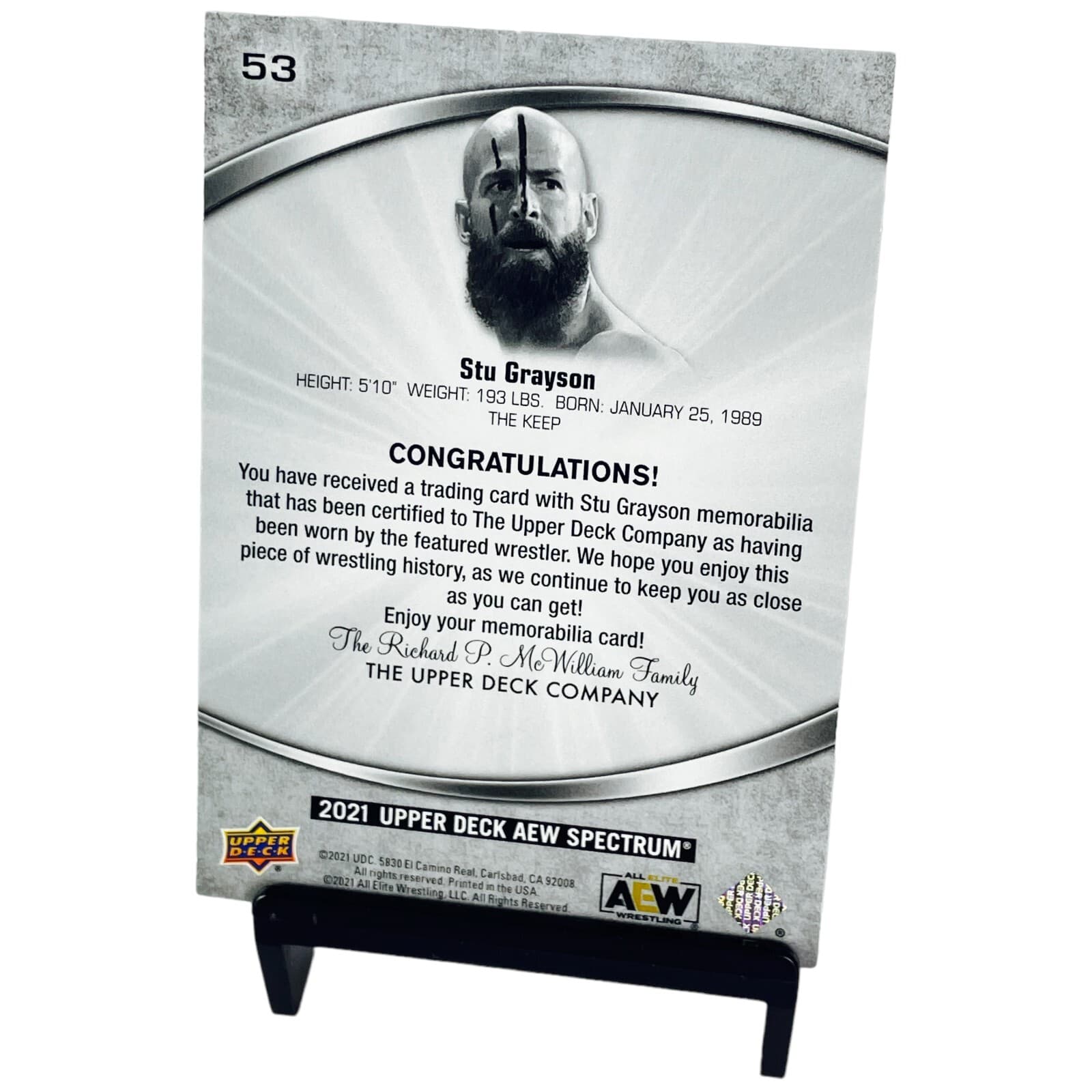 2021 Upper Deck AEW Spectrum STU GRAYSON Ring Worn Memorabilia Relic Card #53 - Thumbnail 7