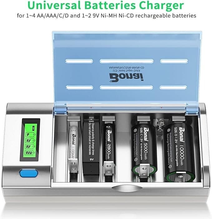 LCD Battery Charger C D AA AAA 9V NiMH NiCD Discharge Function AC Fast Charging - Thumbnail 4