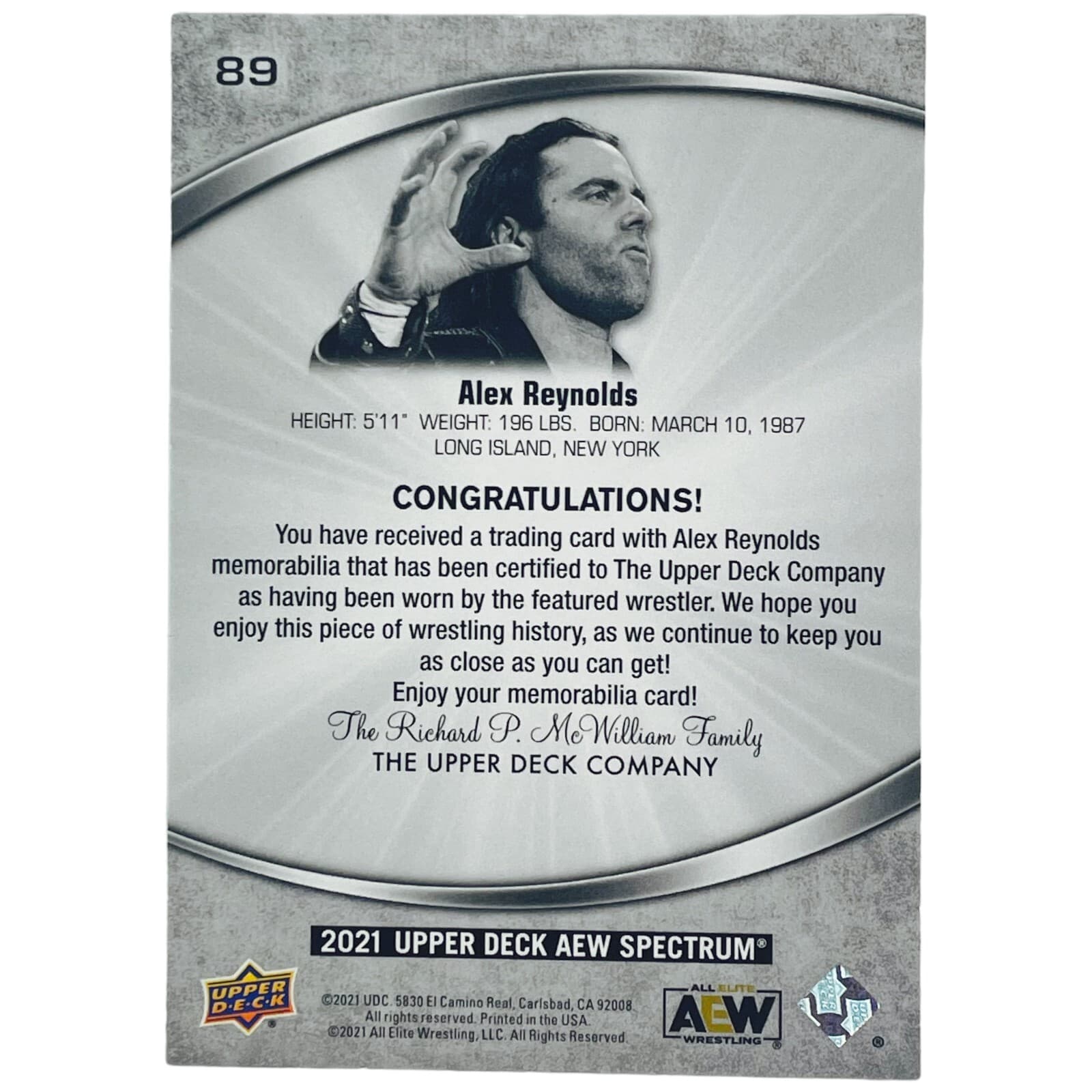 2021 Upper Deck AEW Spectrum Alex Reynolds Wrestling Memorabilia Relic SP Insert - Thumbnail 9