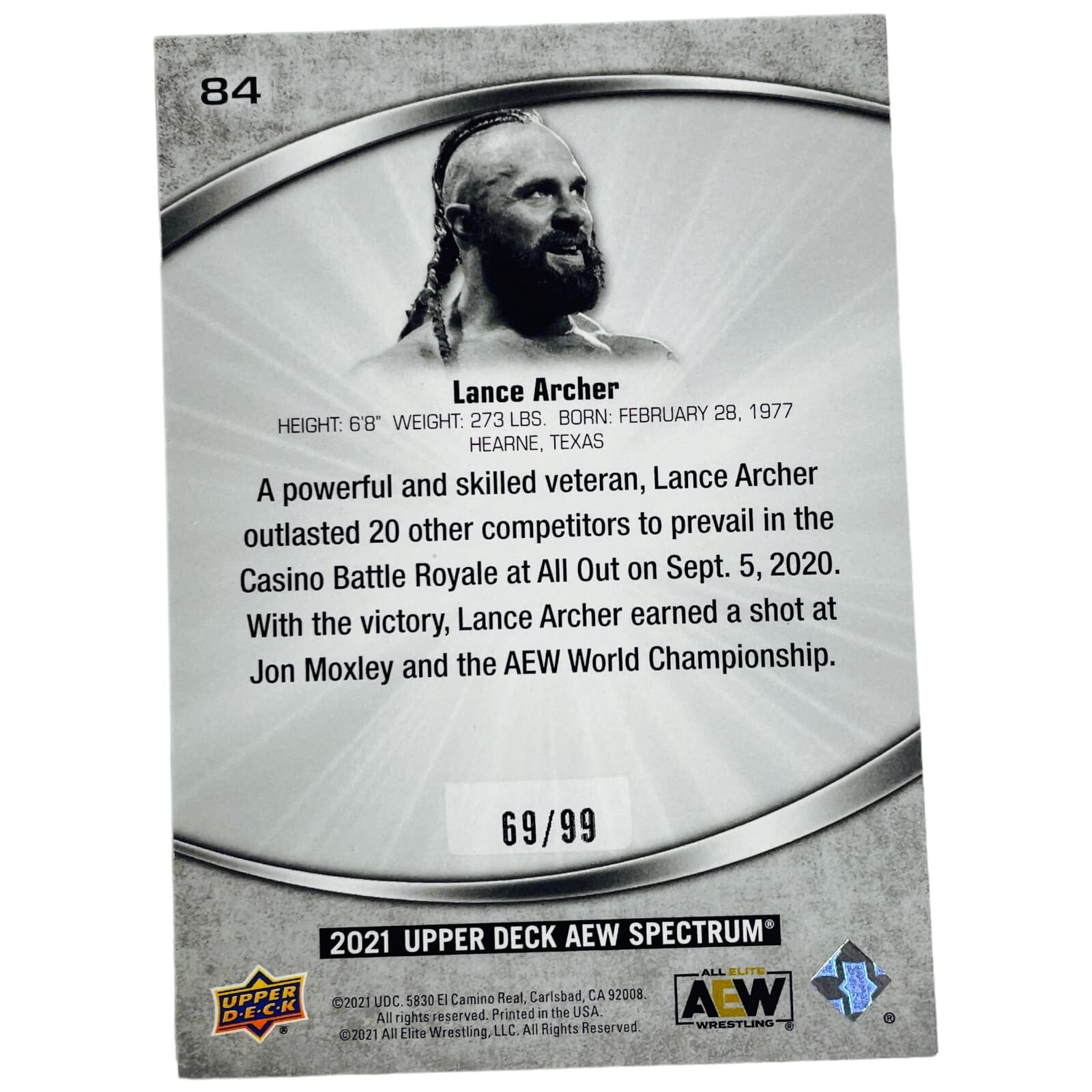 2021 Upper Deck AEW Spectrum Dark Parallel LANCE ARCHER #/99 Wrestling SP Insert - Thumbnail 4
