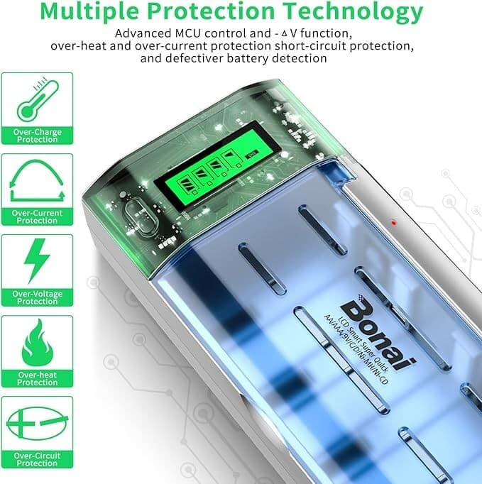 LCD Battery Charger C D AA AAA 9V NiMH NiCD Discharge Function AC Fast Charging - Thumbnail 9