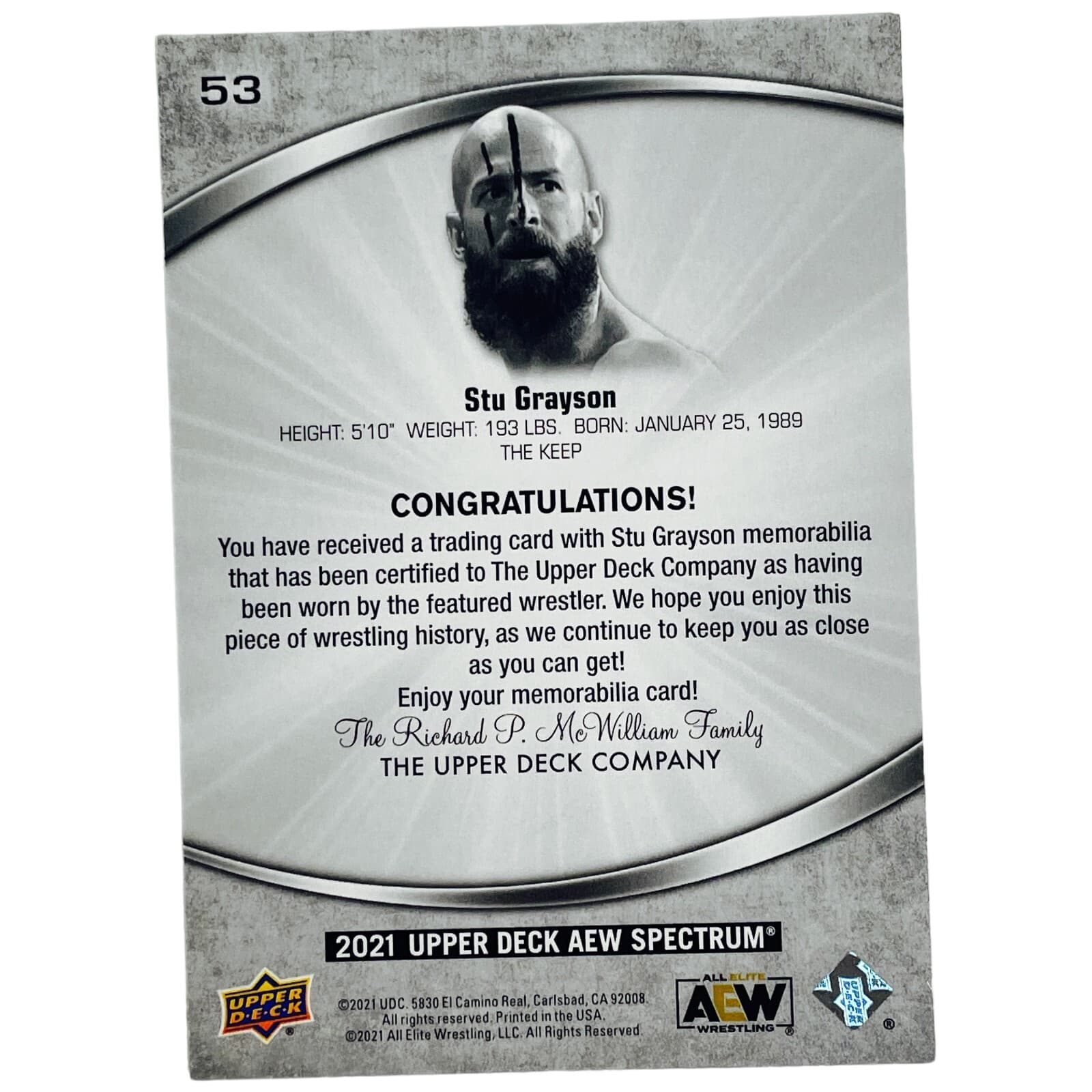 2021 Upper Deck AEW Spectrum STU GRAYSON Ring Worn Memorabilia Relic Card #53 - Thumbnail 9