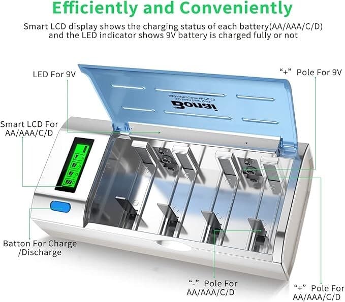 LCD Battery Charger C D AA AAA 9V NiMH NiCD Discharge Function AC Fast Charging - Thumbnail 8
