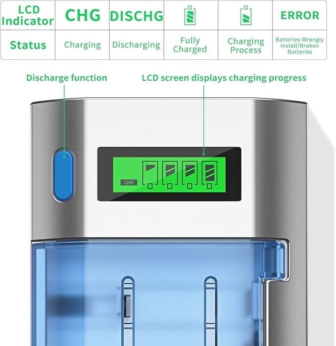 LCD Battery Charger C D AA AAA 9V NiMH NiCD Discharge Function AC Fast Charging - Thumbnail 11