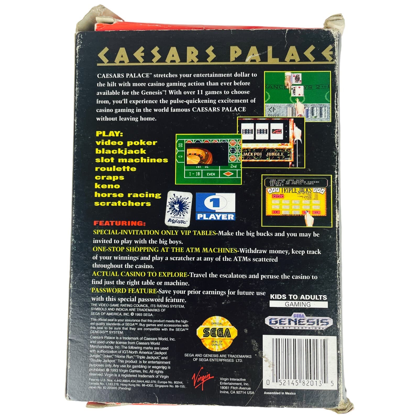 SEGA Genesis Caesars Palace Complete CIB Manual Tested Working - Thumbnail 7