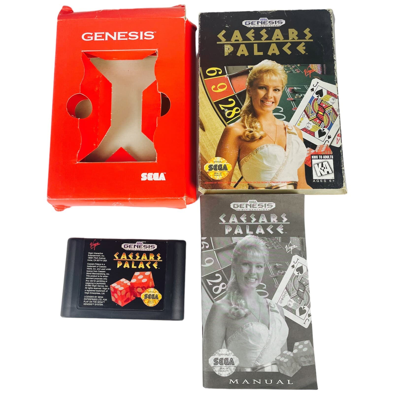 SEGA Genesis Caesars Palace Complete CIB Manual Tested Working - Image 1