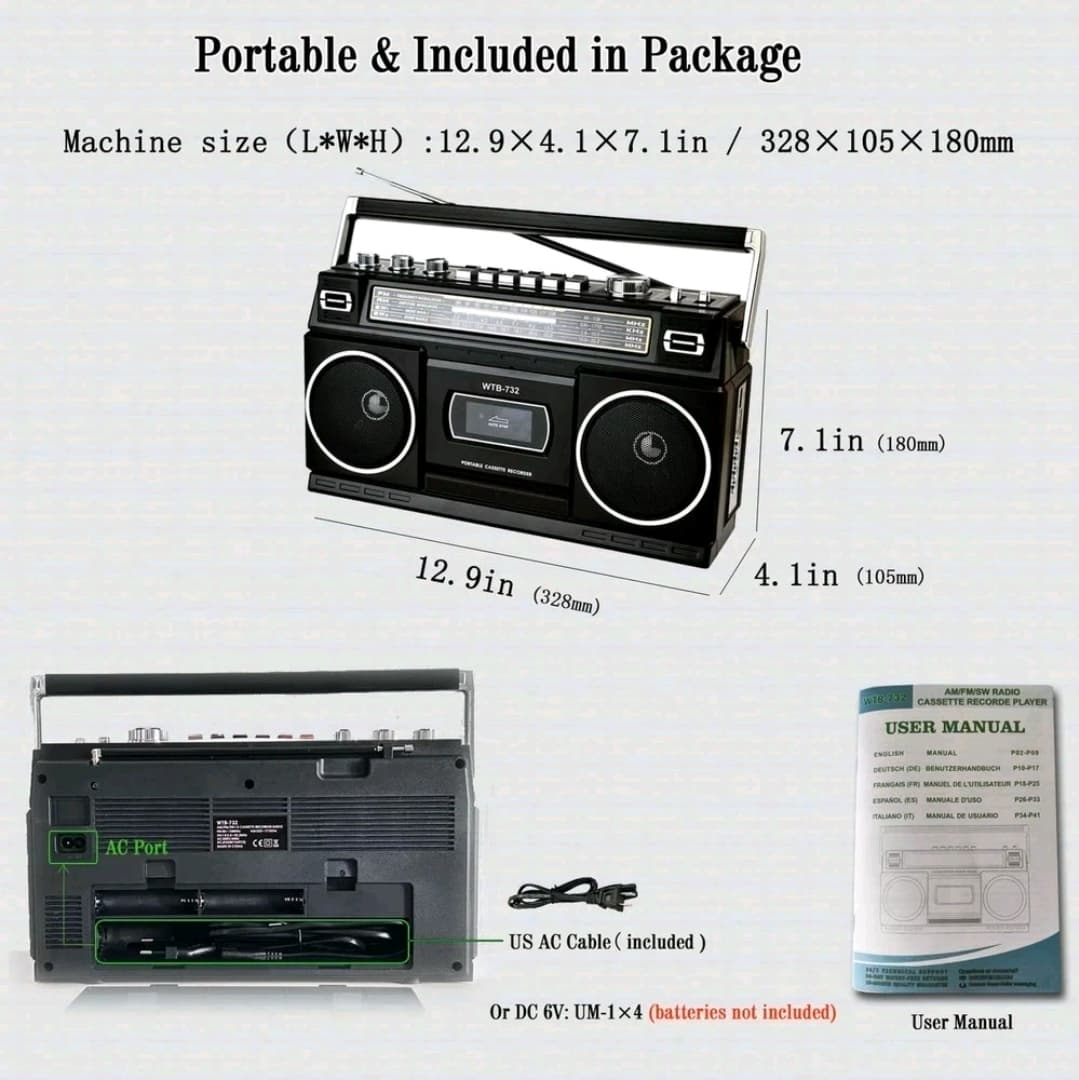 WTB-732 Portable Cassette Recorder Boombox - Thumbnail 4