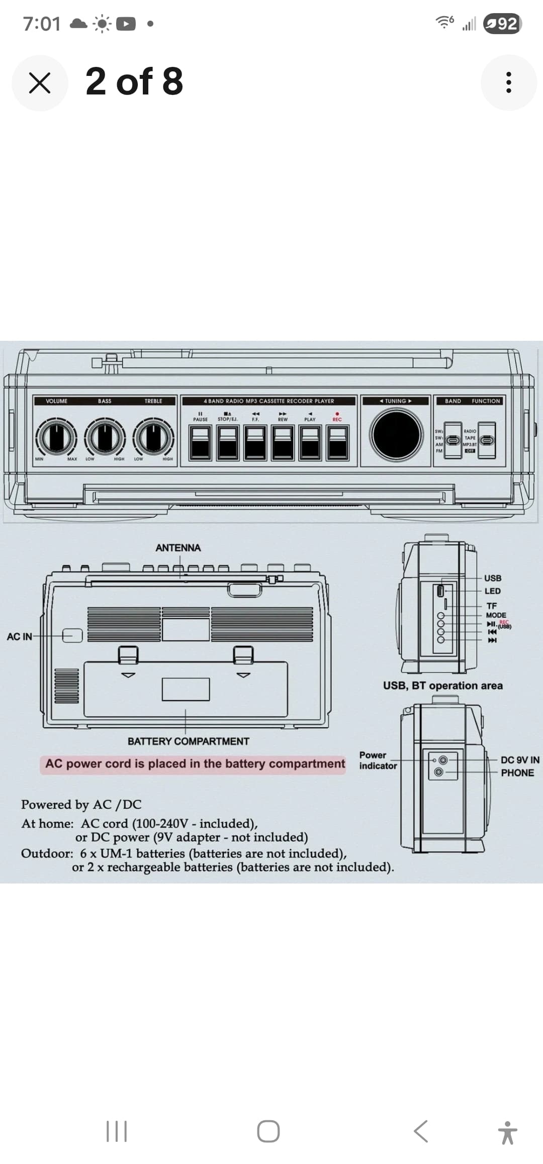 WTB-732 Portable Cassette Recorder Boombox - Thumbnail 3