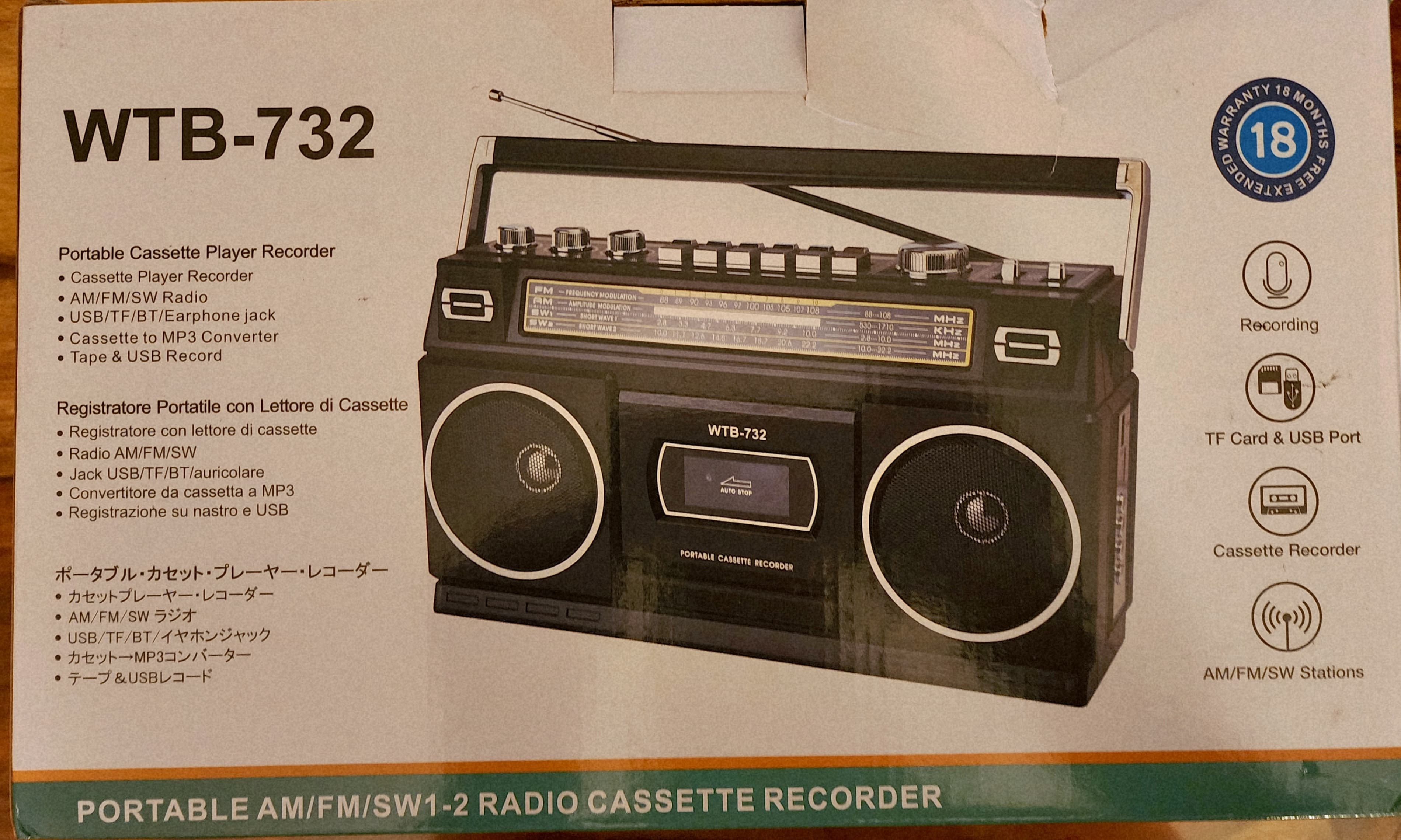 WTB-732 Portable Cassette Recorder Boombox - Thumbnail 2