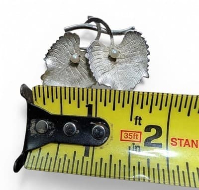 Vintage Carl-Art Sterling Twin Aspen Leaves Brooch w/ 2 Cultured Pearls 1940s - Thumbnail 5
