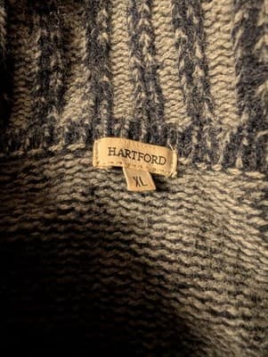 Hartford Men's XL Full Zip Lambswool Sweater Made in Spain - Mock Neck Vintage - Thumbnail 3