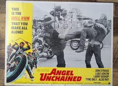 Original 1970 Angel Unchained Lobby Card - Biker Fight Scene Don Stroud AIP - Image 1