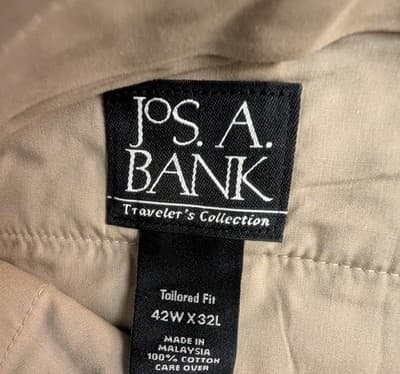 Jos. A. Bank Traveler's Collection Tailored Fit Khaki Pants 42Wx32L Beige Cotton - Thumbnail 2