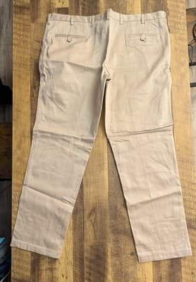 Jos. A. Bank Traveler's Collection Tailored Fit Khaki Pants 42Wx32L Beige Cotton - Thumbnail 3