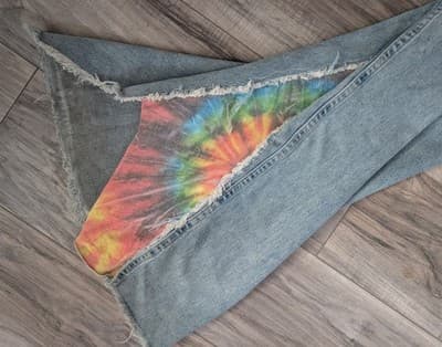 Vintage Lee Riveted Dungarees Custom Tie-Dye Distressed Wide Leg Flare Jeans - Thumbnail 5
