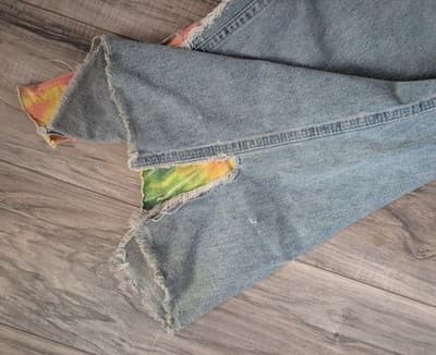 Vintage Lee Riveted Dungarees Custom Tie-Dye Distressed Wide Leg Flare Jeans - Thumbnail 4
