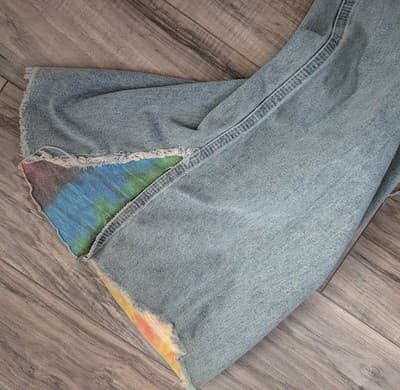 Vintage Lee Riveted Dungarees Custom Tie-Dye Distressed Wide Leg Flare Jeans - Thumbnail 3