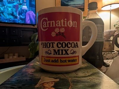 Vintage Carnation Hot Cocoa Mix Mug - Red & White Advertising - Kitchen Kitsch - Thumbnail 2