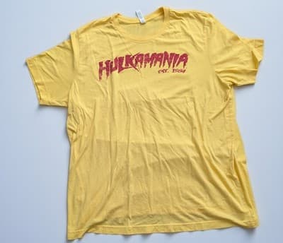 Hulkamania T-Shirt 2XL Yellow Distressed Logo Bella + Canvas Vntg Style - Thumbnail 2