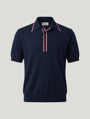 Vintage 1960s-70s Ban-Lon Navy Polo Shirt Men's Large Striped Placket Banlon - Image 1