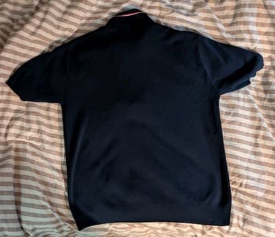 Vintage 1960s-70s Ban-Lon Navy Polo Shirt Men's Large Striped Placket Banlon - Thumbnail 6