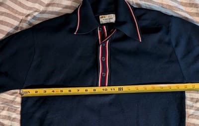 Vintage 1960s-70s Ban-Lon Navy Polo Shirt Men's Large Striped Placket Banlon - Thumbnail 7