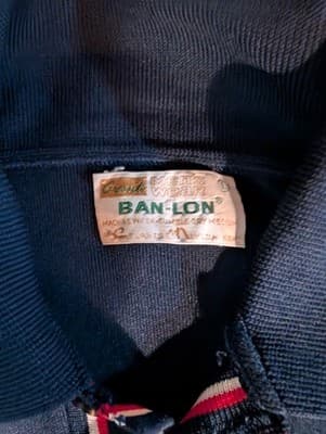 Vintage 1960s-70s Ban-Lon Navy Polo Shirt Men's Large Striped Placket Banlon - Thumbnail 4