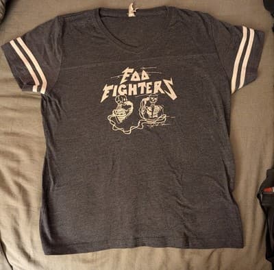 Foo Fighters Women’s Skeleton Graphic Tee Gray Striped Sleeve Band Shirt Size S - Image 1