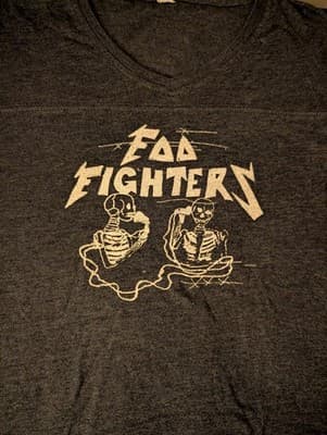 Foo Fighters Women’s Skeleton Graphic Tee Gray Striped Sleeve Band Shirt Size S - Thumbnail 3