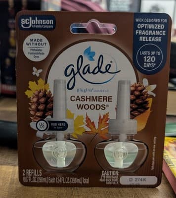 Glade PlugIns Scented Oil Refill 2-Pack Cashmere Woods NEW Sealed Discontinued - Image 1