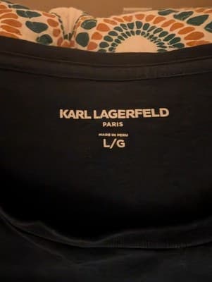 Karl Lagerfeld Paris Men’s Large T-Shirt Black Blue Outlined Caricature Logo L/G - Thumbnail 2