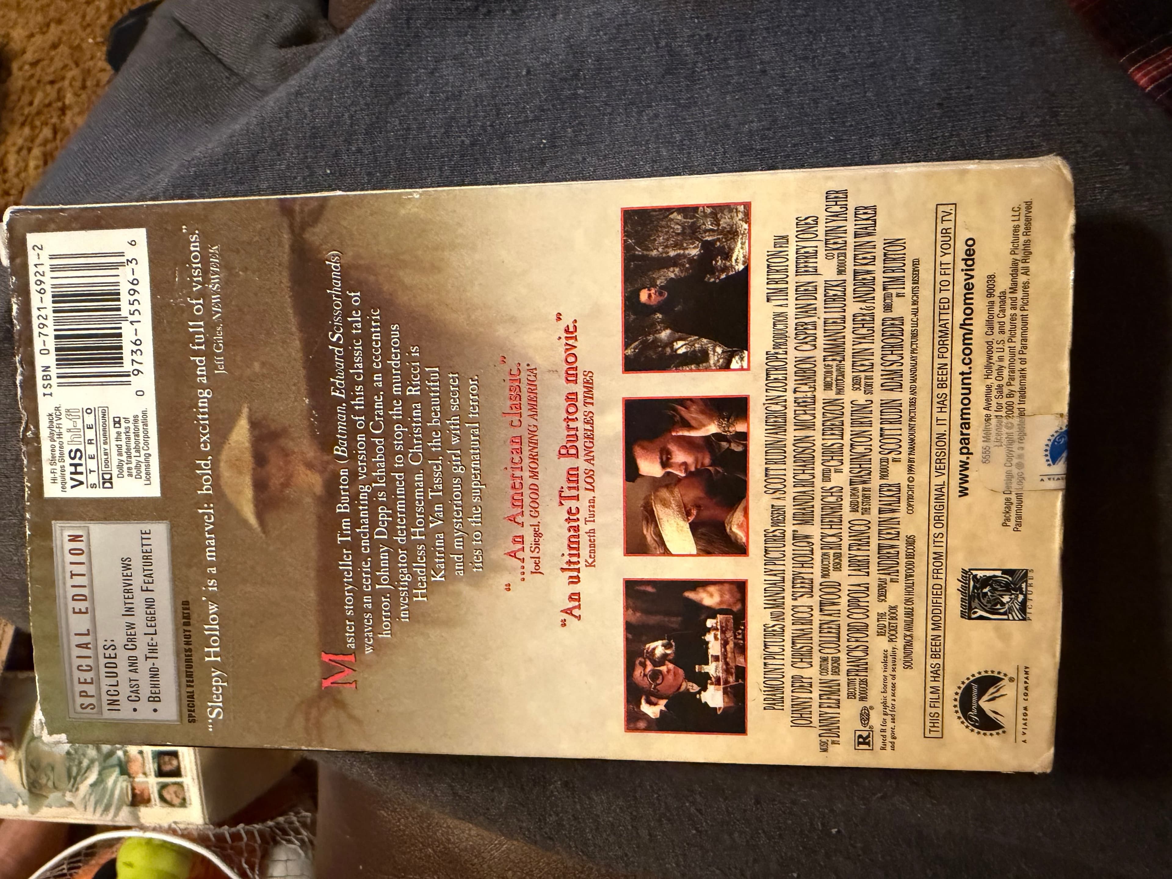 Paramount Sleepy Hollow Special Edition VHS 1999 Tim Burton Film - Thumbnail 2